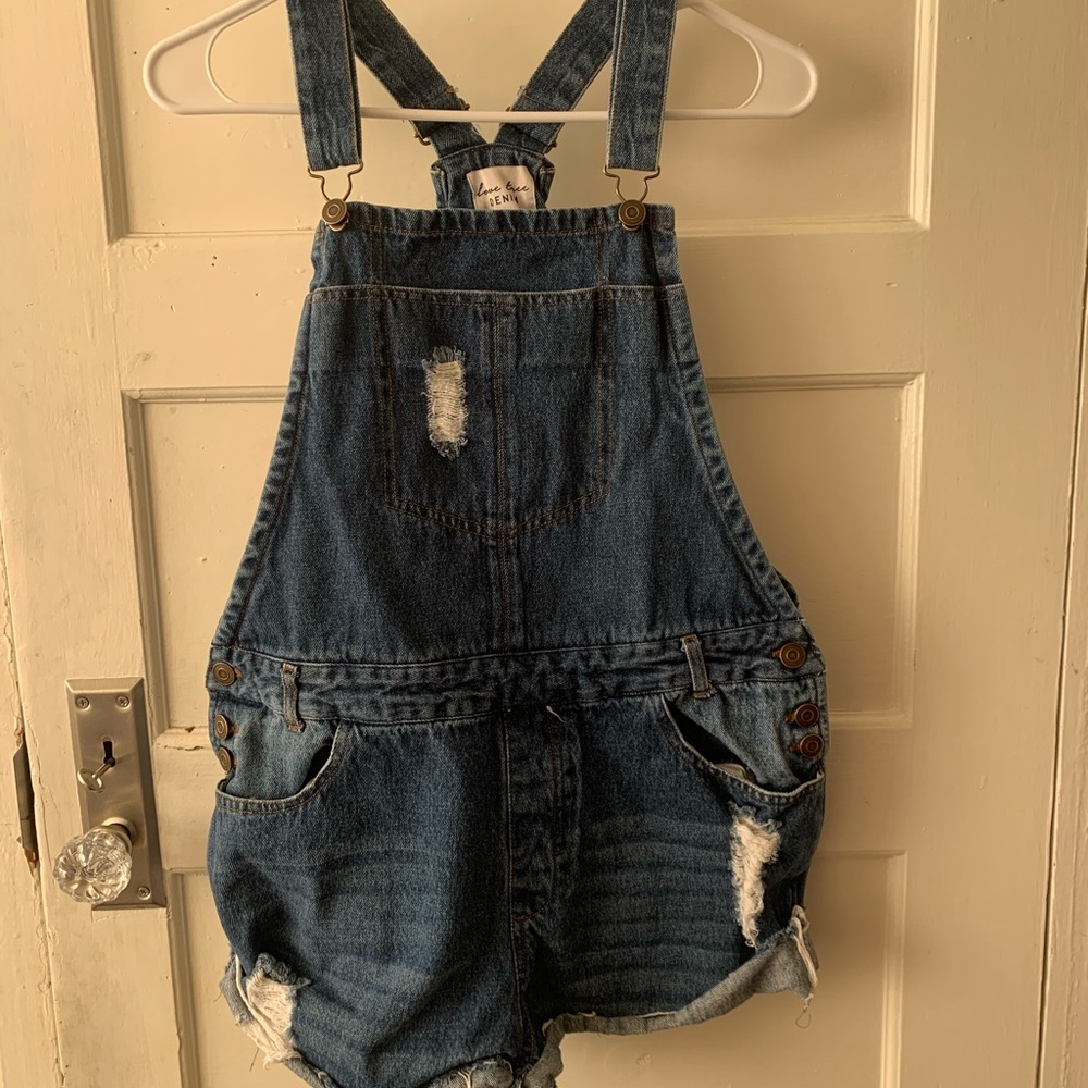 Cutoff denim overall shorts size large